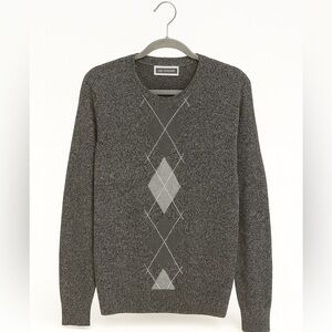 INC Men’s Argyle Sweater M | Heather Grey | 100% Cotton | Classic Crewneck